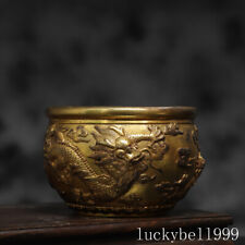 5.9" Old Antique Qing dynasty marked Bronze 24k gilt cloud Dragon Incense Burner