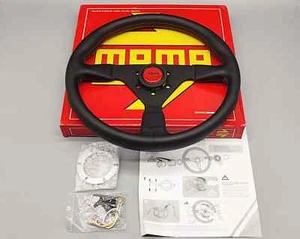 MOMO MonteCarlo 350mm 14' Genuine Leather Thickened Spoke Black Steering Wheel - Picture 1 of 5