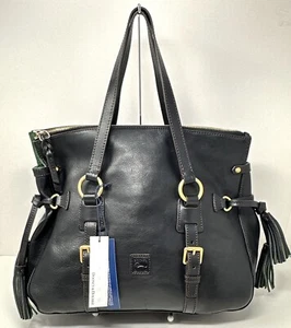 Nuevo~Cartera Dooney & Bourke Florentina Cuero Doble Correa Borla~Negro - Imagen 1 de 4