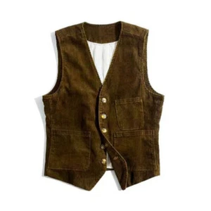 Gilet cargo vintage in velluto a coste uomo tasca monopetto gilet inglese cappotto - Foto 1 di 24