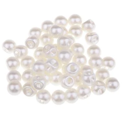 50Pcs Plastic White Plastic Pearl Buttons  Sewing Craft 12mm - Image 1 of 4