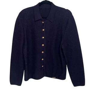 Geiger Jacket Womens 12 US EU 42 Wool Gold Button Navy Sweater Vintage Austria - Picture 1 of 9