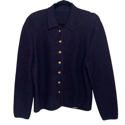 Geiger Jacket Womens Size 12 Wool Gold Button Navy Blue Sweater Vintage Austria - Image 1 of 4