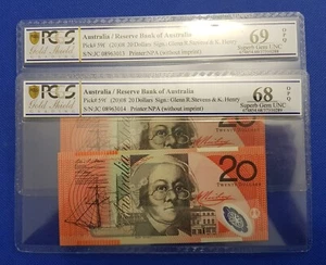 2008 Australian 20 Dollar Banknotes JC 08963013/4 Last PREFIX TOP GRAD Gem UNC. - Picture 1 of 12