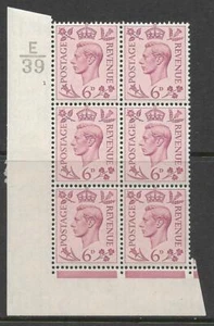1939 6d lila dunkle Farben E39 1 ohne Punkt perf 2 (I/E) Block 6 postfrisch - Bild 1 von 1