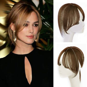 Handmade Middle Part Side Neat Air Bang Fringe Clip in Remy Human Hair Topper