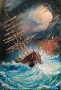 Painting "Storm". Oil on cardboard. 8x12 inc. Handmade. 2025. Unframed. - Picture 1 of 1