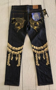 NWT $200 Hardly Evers Men’s Sz 32 Indigo Carp Town Regular Fit Embroidered Jeans - Picture 1 of 11