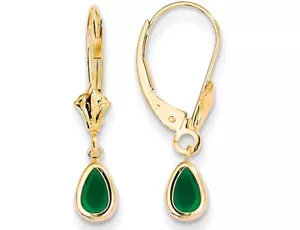 1.00 Carat (ctw) Emerald Leverback Drop Earrings 14K Yellow Gold - Picture 1 of 4