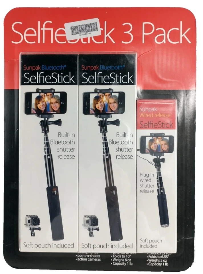 Sunpak Selfie Stick Built in Bluetooth Shutter Release