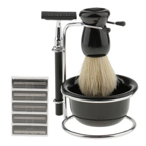 Mens Beard Shaving Kit Shave Badger Brush+ Stand +Soap Bowl Mug +Razor Set - Picture 1 of 7