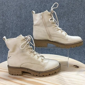 Universal Thread Boots Womens 9 Parker Lace Up Zip Ankle Bootie Cream Fabric - Picture 1 of 21