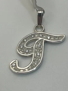 Iniziale "T" corsivo 1,25" con zirconi in argento sterling 925 - Foto 1 di 8
