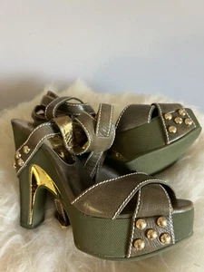 Marc By Marc Jacobs Leather Strappy Platform Studded Green/ Olive Size 38 - Picture 1 of 7