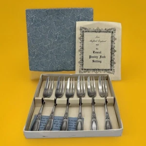 Antico set 6 forchette da pasticceria alloro piatto argento Sheffield England BG Bernard Gill - Foto 1 di 18