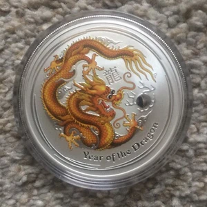 Perth Mint Australien $ 1 Lunar S2 goldfarbener Drache 2012 1 Unze 0,999 Silbermünze - Bild 1 von 3