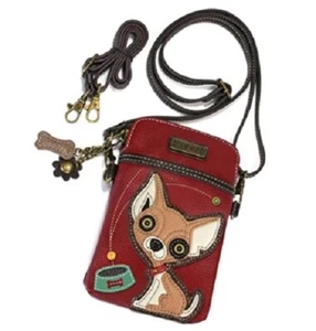New Chala Cell Phone Purse Crossbody Pleather Convertible CHIHUAHUA Dog Burgundy - Picture 1 of 7