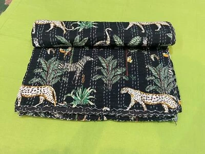 Colcha Kantha feita à mão indiana estampa de selva colcha de algodão cobertor indiano - Imagem 1 de 4