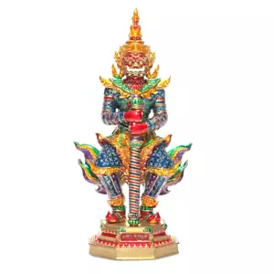 Thailändisches Amulett Thao Wessuwan Riesenform 4" hohe Statue emailliertes Messing Wat Don Kaeo - Bild 1 von 13