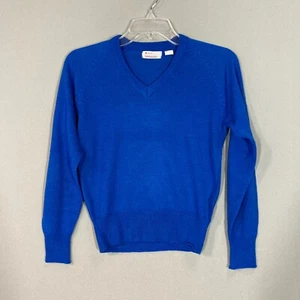 Vintage 70s 80s Montgomery Ward V-Neck Sweater Blue Girls 12-14 M Knit - Picture 1 of 8