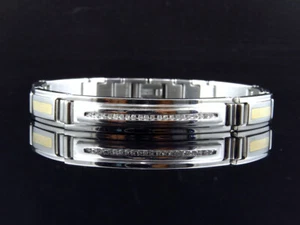 Mens 8.5mm Genuine Diamond Double Tone Link Stainless Steel Bracelet (.20Ct) - Picture 1 of 8