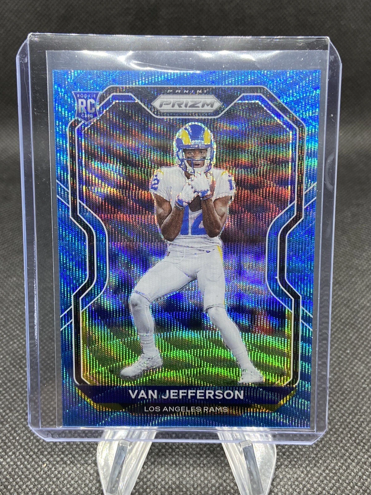 2020 Panini Prizm Van Jefferson Blue Wave Prizm Rookie /199 #377 Rams Falcons