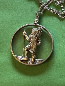 St Christoper Medal With Clear Acrylic Background 24 Inch Gold Silver tone Chain - Picture 1 of 8