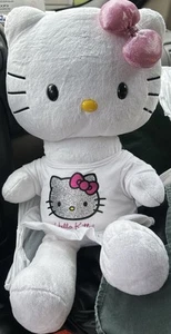 Build A Bear Sanrio Hello Kitty White Plush w/Pink Bow 18” BAB w/White T-Shirt - Picture 1 of 4
