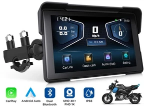 7in Waterproof Motorcycle GPS Navigation Wireless Carplay Android DVR Monitor 4K - Picture 1 of 11