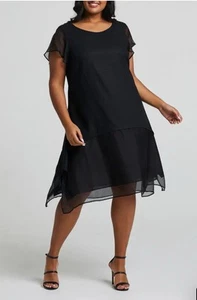 Brand New ESTELLE Linen & Silk 2X Black Mimosa Swing Party Dress 2XL NWT $198 - Picture 1 of 14