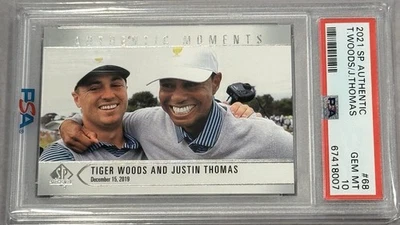 2021 SP Authentic Tiger Woods Justin Thomas #68 Presidents Cup PSA 10 Gem Mint - Image 1 of 4