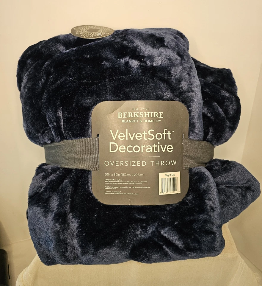 Berkshire Velvet Soft Oversized Throw Blue Blanket 60"x80" - Image 1 of 1