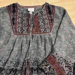 Blusa Top Plisada Knox Rose Para Mujer Talla M Gris Boho Campesina Manga 3/4 - Imagen 1 de 9