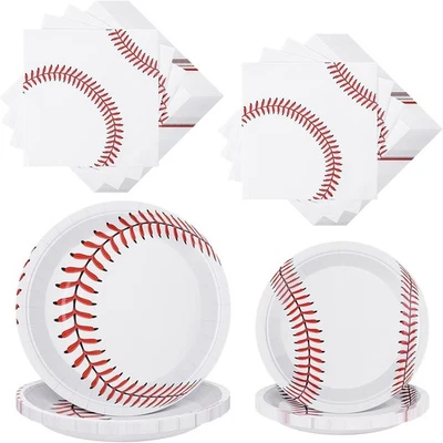 Suministros de fiesta de béisbol 80 piezas platos y servilletas tema deportivo rojo blanco Foto 1 de 4