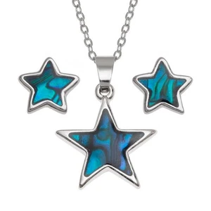 Stars Earrings & Necklace Set Blue Paua Shell by Tide. Inc Gift Box - Picture 1 of 2