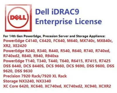 iDRAC9 Enterprise License for Dell 14th R940 R840 R740 R640 R540 R440 R340 T340 - Image 1 of 2
