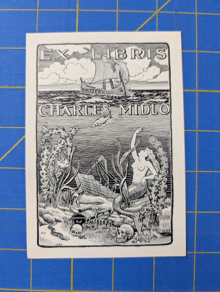  Ex libris Charles Midlo By William Branks Stewart (Artist) bookplate Foto 1 de 1