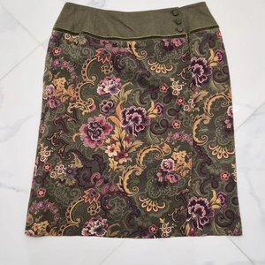 Pendleton Sz 16 100% Virgin Wool & Silk Wrap Skirt Floral Paisley Olive Green - Picture 1 of 9