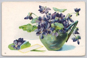 Lila violette Blumen Vintage geprägte Postkarte - Bild 1 von 2