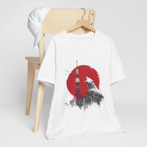 Premium Red Sun Tokyo Bear Unisex T-Shirt Japanese City Minimalist Graphic Tee - Picture 1 of 7