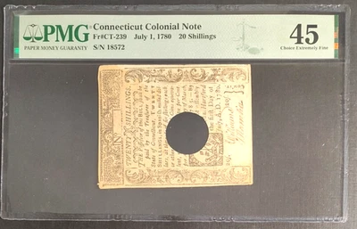 Connecticut 1780 20 Shilling Note Sign: Williams and Hamlin PMG45 - Image 1 of 2