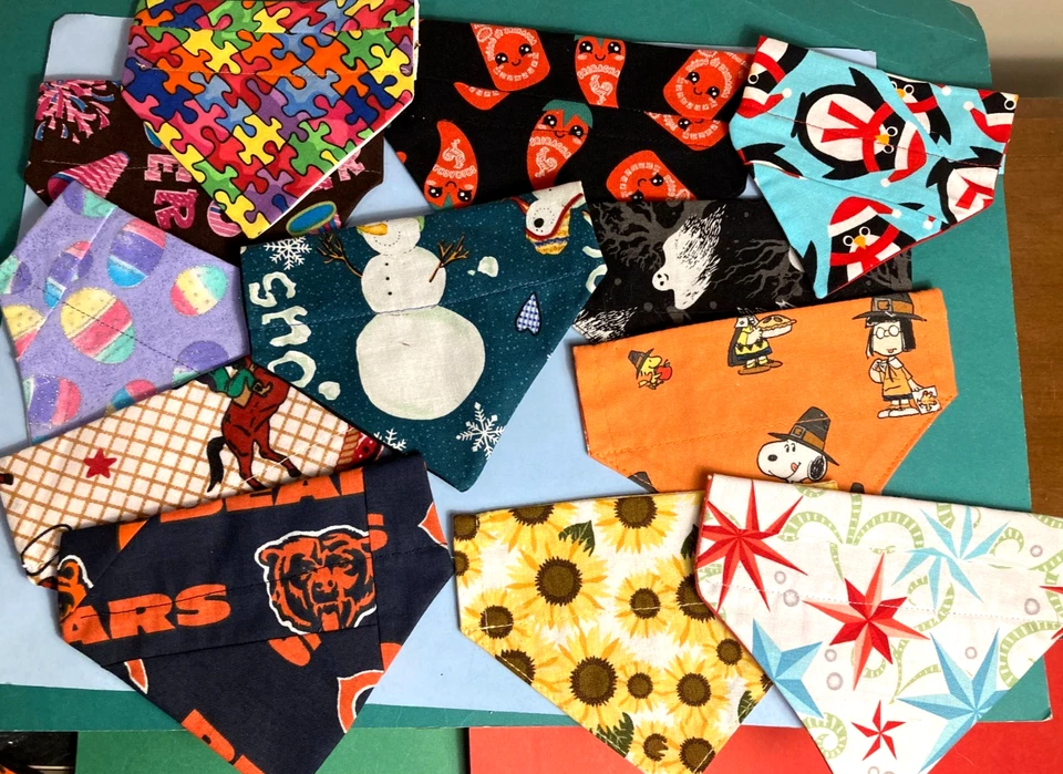 12 Over Collar Slide On Pet Dog Cat Bandanas  ASSORTED SIZES - Image 1 of 1