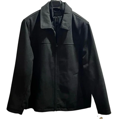 Dockers Peacoat Jacket Black Faux Mock Double Layer Zipper Wool Blend New XL - Image 1 of 4