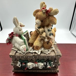 Enesco 1994 Mary Rhyner Rentier & Hase Spieluhr spielt Jingle Bells Weihnachten - Bild 1 von 19