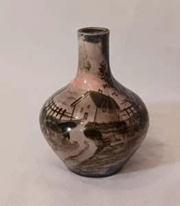 Beautiful Small Unmarked Vintage Art Pottery Vase! Great Colors and Scenes! - Picture 1 of 11