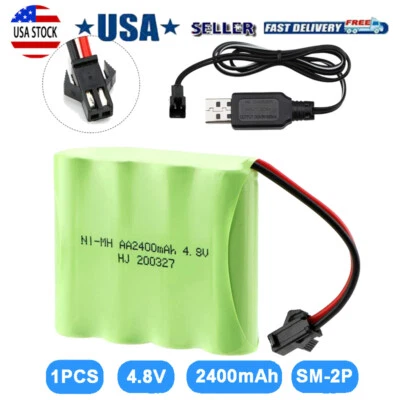 1pcs 4.8V 2400mAh Ni-MH AA Battery SM-2P 2Pin Plug w/USB Cable for RC Car Truck - Image 1 of 4