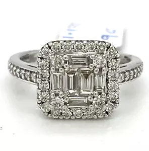 1.10ct Natural Diamond & 9ct White Gold Halo Cluster Ring size M RRP £2195 3.4g - Picture 1 of 20