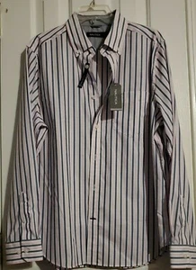 Nautica Mens' Casual Button Wrinkle Resistant Size L Pink/Grey Stripes NWT - Picture 1 of 6