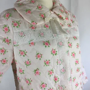 VTG JCPenney Robe Housecoat Cotton Quilted Floral Snap ILGWU 40" Bust Lace Trim - Picture 1 of 13
