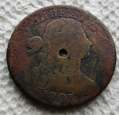 1803 1C BN Draped Bust Copper Large Cent Fine Detail Corroded Obverse Damage Cover